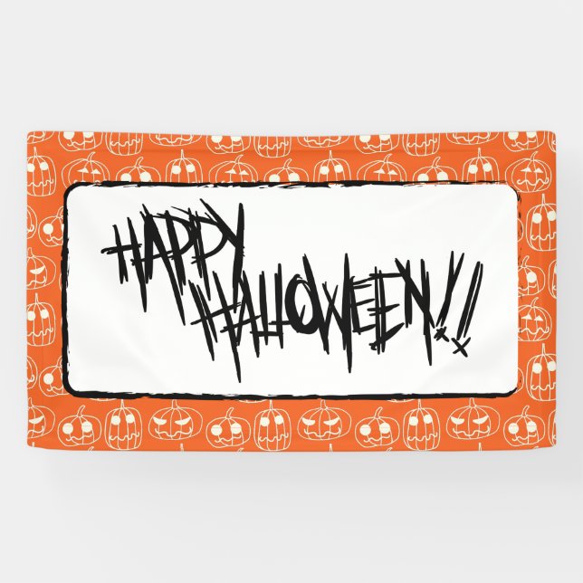 White Pumpkins Halloween Pattern Banner (Horizontal)