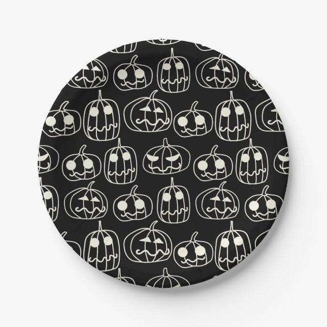 White Pumpkins Halloween Pattern Paper Plate (Front)