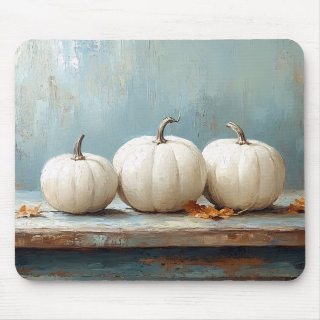 White Pumpkins on Vintage Blue Table Mouse Pad (Front)