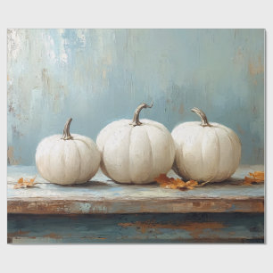 White Pumpkins on Vintage Blue Table Wrapping Paper