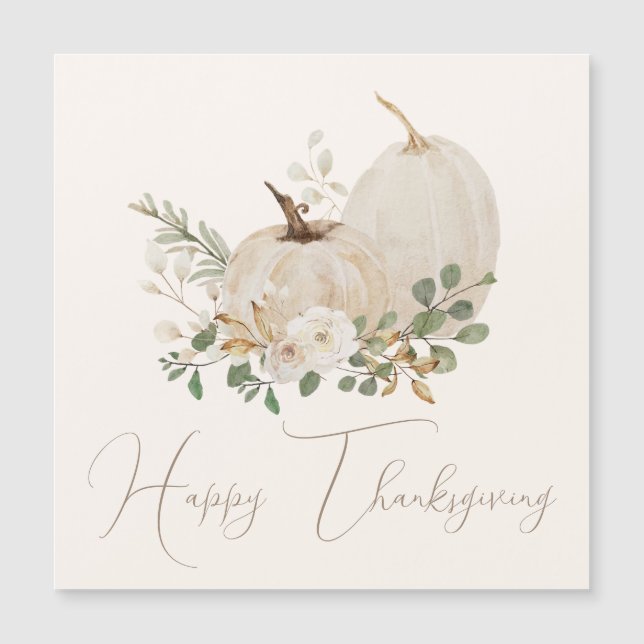 White Pumpkins Roses Thanksgiving Magnetic Card (Front)