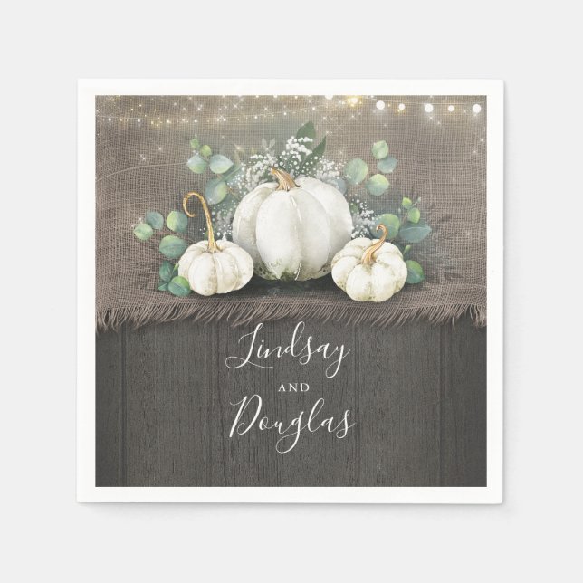 White Pumpkins Rustic Country Fall Wedding Napkin (Front)