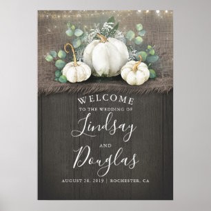 White Pumpkins Rustic Country Wedding Welcome Sign