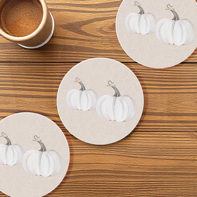 White Pumpkins Watercolor Art Pattern Coaster (Creator Uploaded)