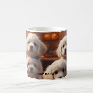 White Puppies in the kitchen on Halloween Coffee Mug