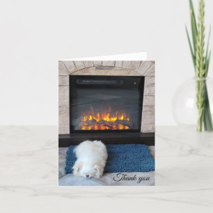 White Puppy by fireplace Thank you Card