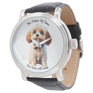 White Puppy Clock Design Cute Dog - Watch