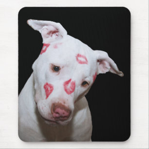 White Puppy Dog Love, Sealed with Lipstick Kisses Mouse Pad