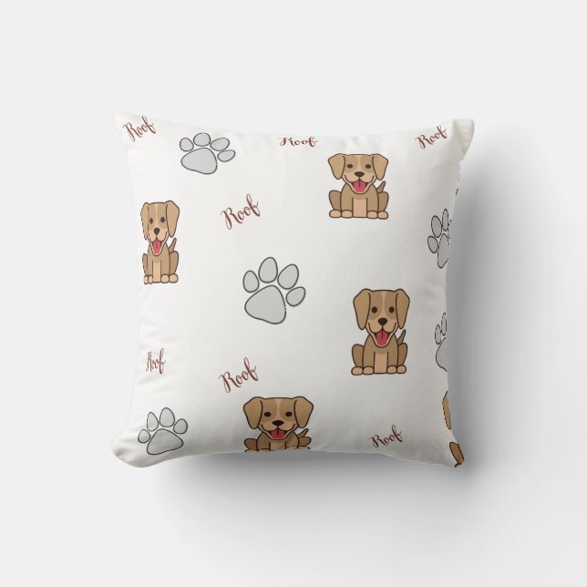 White Puppy Dog & Paws Throw Pillow (Front)