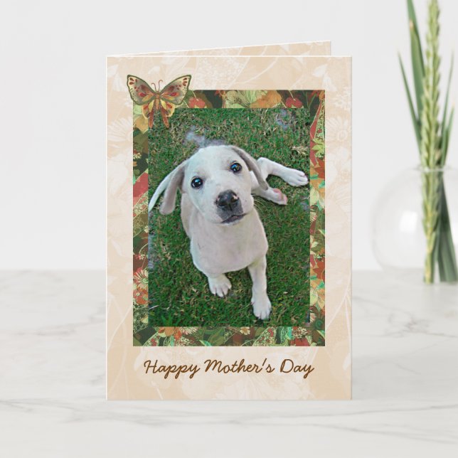 White Puppy Mothers Day Card | Photo Template (Front)
