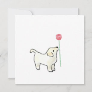 White Puppy Smelling Pink Flower Invitation