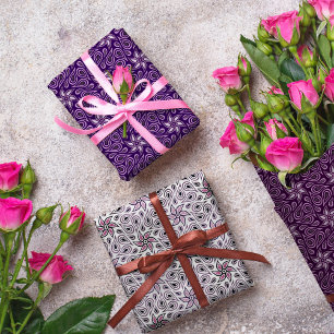 White Purple Abstract Floral Paisley Print Pattern Wrapping Paper Sheet