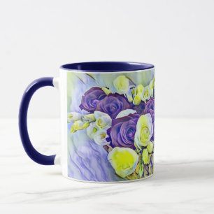 White Purple Basket of Roses Watercolor Painting  Mug