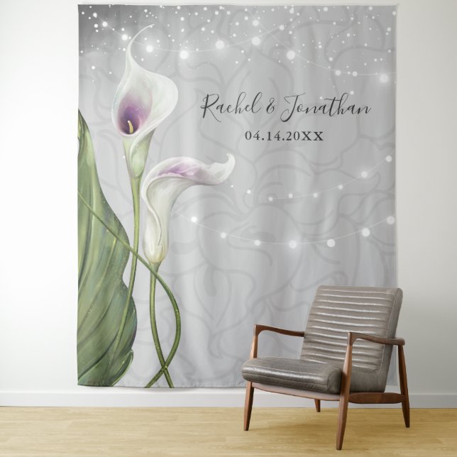White Purple Calla Lily Photo Backdrop Tapestries (In Situ)