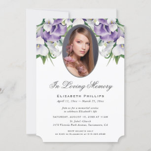 White Purple Calla Lily Photo Funeral Memorial Invitation