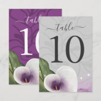 White Purple Calla Lily Wedding Table Number Cards