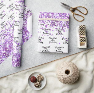 White purple confetti birthday wrapping paper