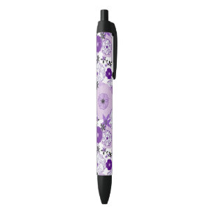 White Purple Flowers Gardener Spring Season Garden Black Ink Pen