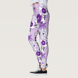 White Purple Flowers Gardener Spring Season Garden Leggings