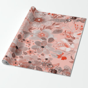 White & Purple flowers On A pink Pattern Wrapping Paper