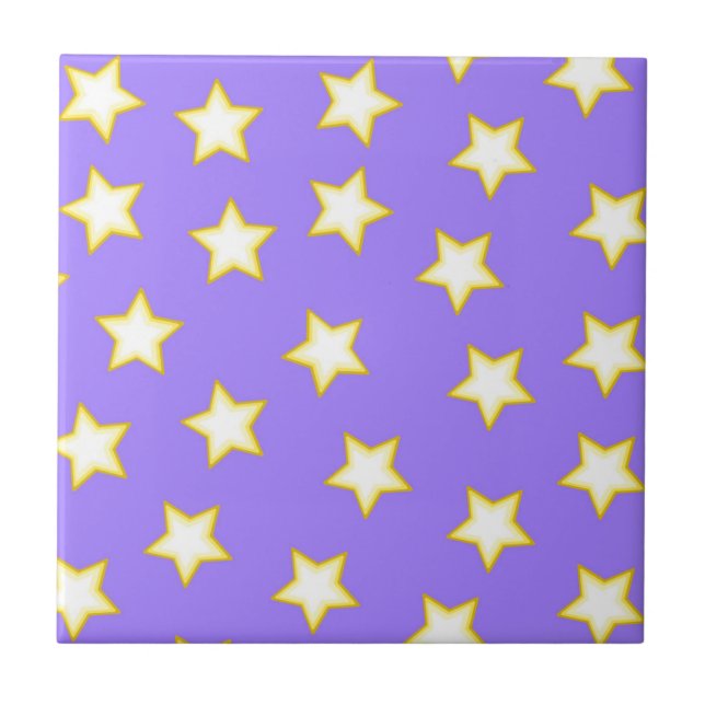 White Purple Geometric Stars Pattern Ceramic Tile (Front)