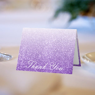White & Purple Glitter Ombre Photo Wedding Thank You Card