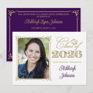 White, Purple, Gold 2026 Photo Graduation Invite