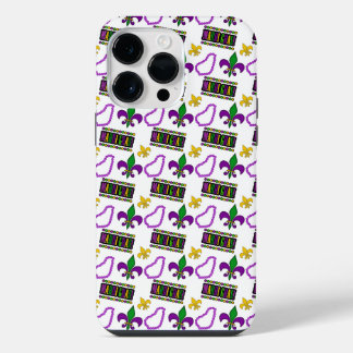 WHITE PURPLE GREEN YELLOW MARDI GRAS BEADS iPhone 14 PRO MAX CASE