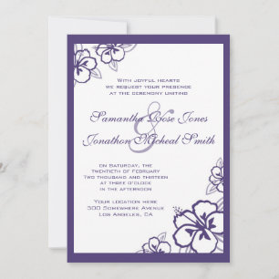 White & Purple Hibiscus Flowers Custom Wedding Invitation