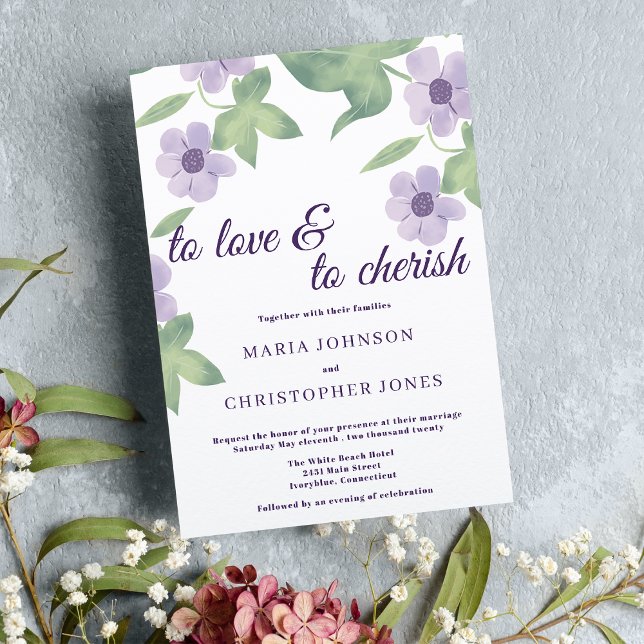 White purple lavender mint lilac floral wedding invitation (White purple lavender mint lilac floral wedding )