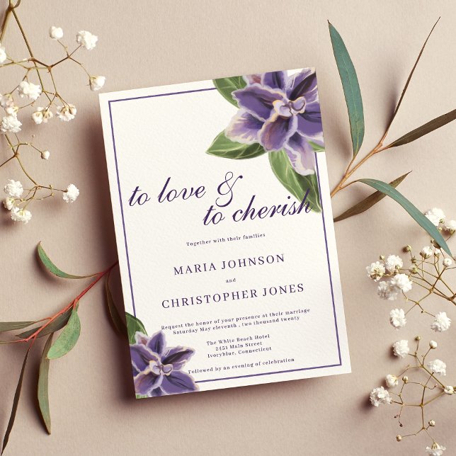 White purple lavender mint orchid floral wedding  invitation (White purple lavender mint orchid floral wedding)