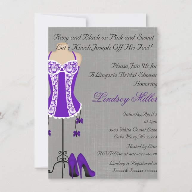 White & Purple Lingerie Bridal Shower Invite (Front)