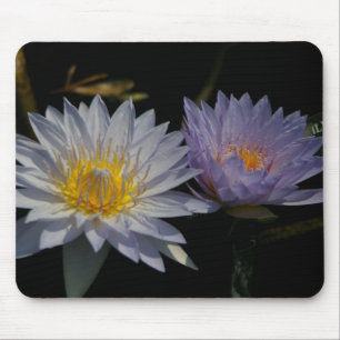 White & Purple Lotus Waterlily Mouse Pad