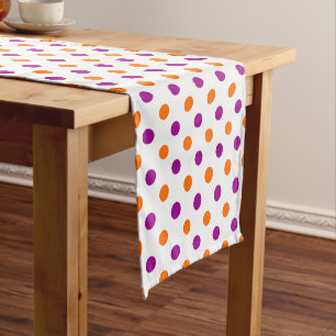 White Purple Orange Polka Dots Pattern Short Table Runner
