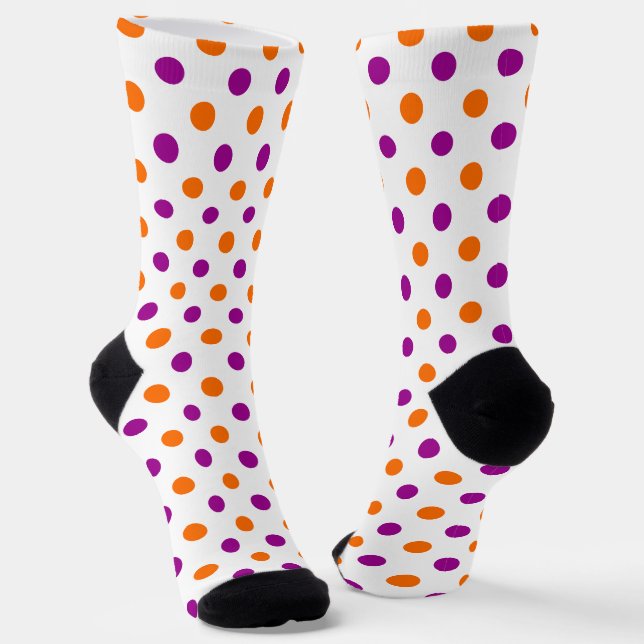 White Purple Orange Polka Dots Pattern Socks (Angled)