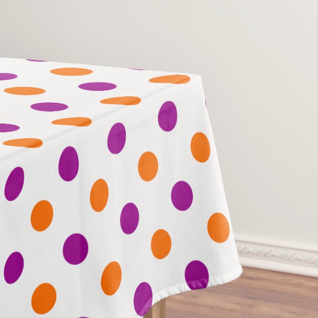 White Purple Orange Polka Dots Pattern Tablecloth (In Situ)