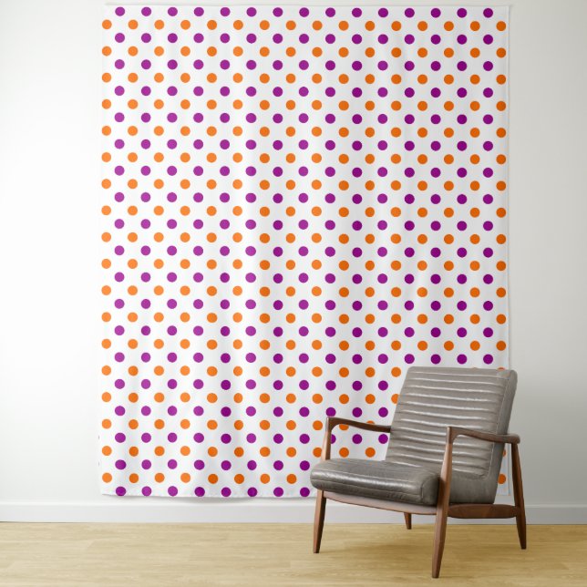 White Purple Orange Polka Dots Pattern Tapestry (In Situ)