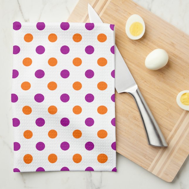 White Purple Orange Polka Dots Pattern Tea Towel (Quarter Fold)