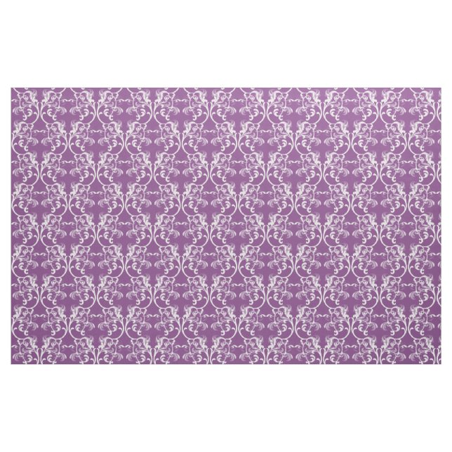 White Purple Parisian Damask Pattern Fabric (Fat Quarter)