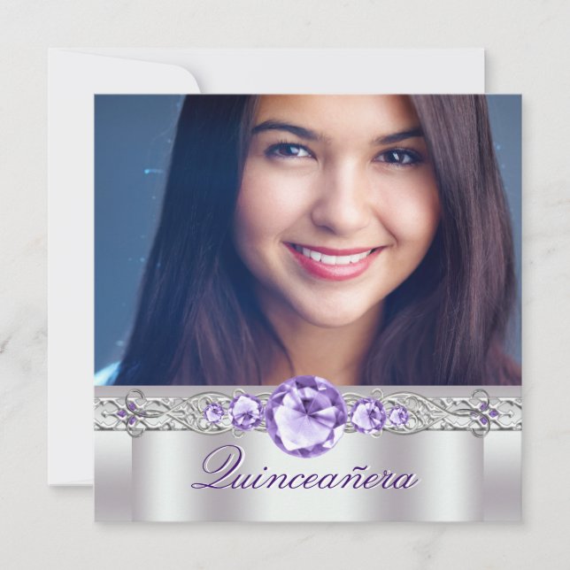 White Purple Photo Quinceanera Invitaitons Invitation (Front)