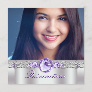 White Purple Photo Quinceanera Invitaitons Invitation