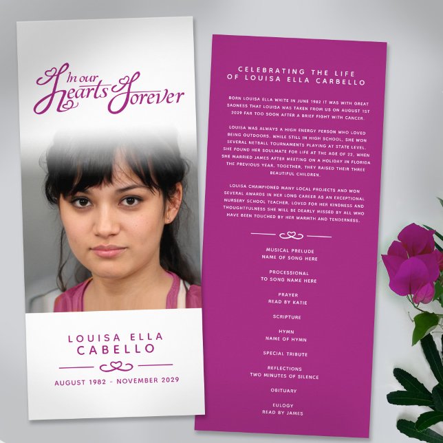 White purple photo slim funeral program Rack Card (Creator Uploaded)