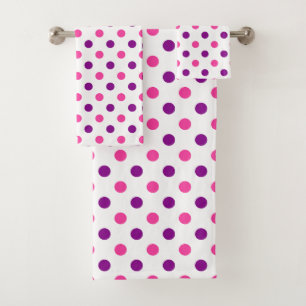 White Purple Pink Polka Dots Pattern  Bath Towel Set
