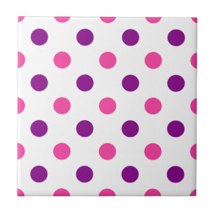 White Purple Pink Polka Dots Pattern Ceramic Tile
