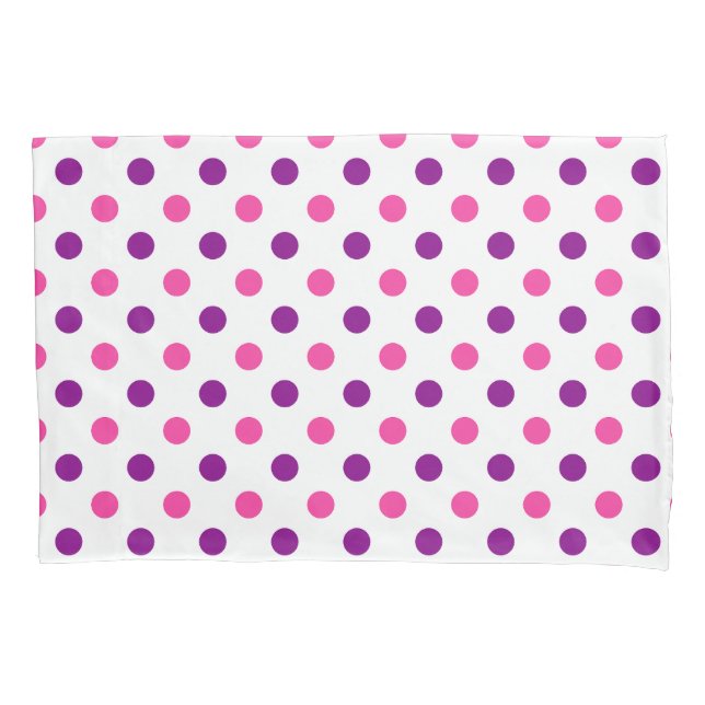 White Purple Pink Polka Dots Pattern  Pillowcase (Front)