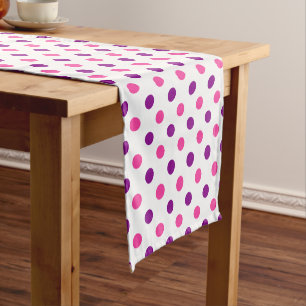 White Purple Pink Polka Dots Pattern  Short Table Runner
