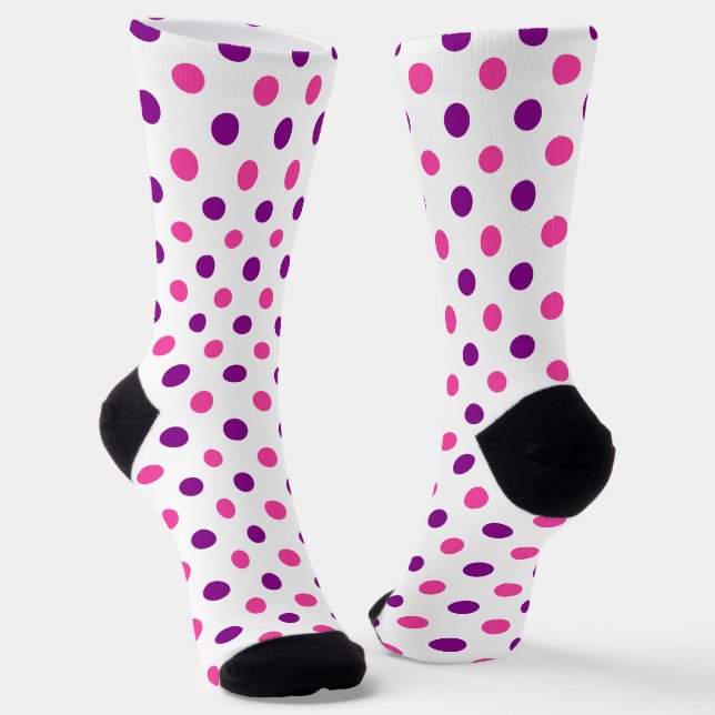 White Purple Pink Polka Dots Pattern  Socks (Angled)