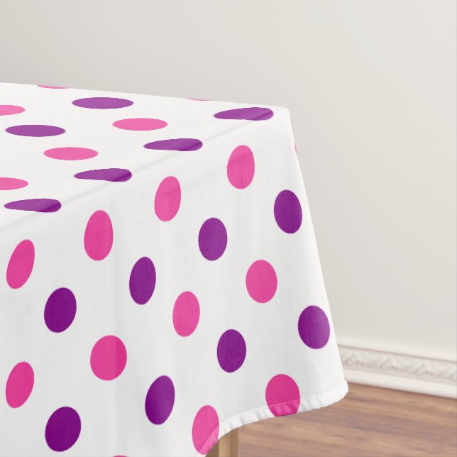 White Purple Pink Polka Dots Pattern  Tablecloth (In Situ)
