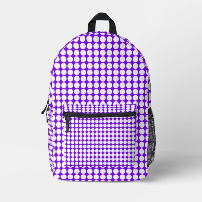 White Purple Polka Dots Printed Backpack (Front)