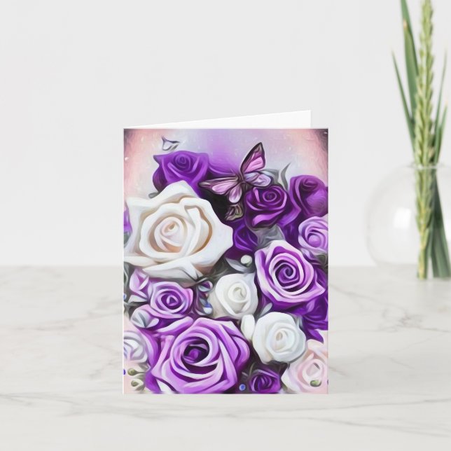 White & Purple Roses Thank You Card (Front)